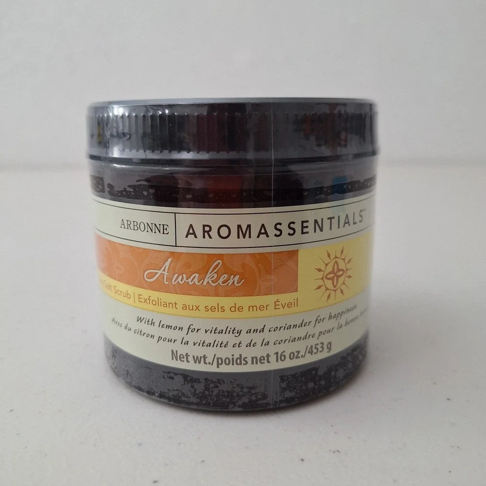Arbonne Aromassentials Awaken Bath Salts, Sea Salt Scrub, 16 oz, New Sealed